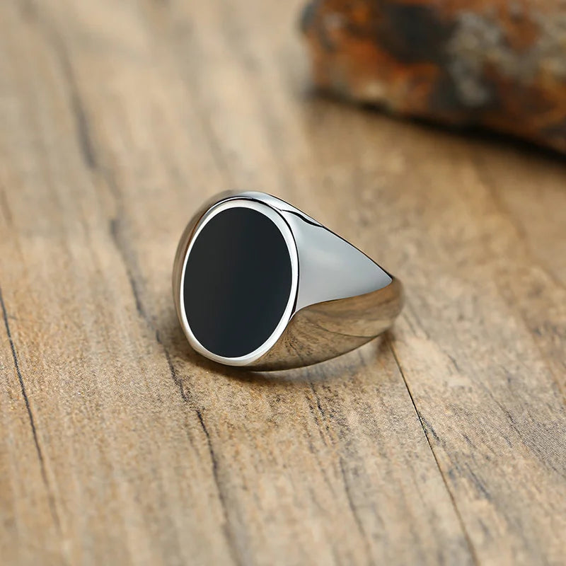 Stainless Steel Black Agate Rings