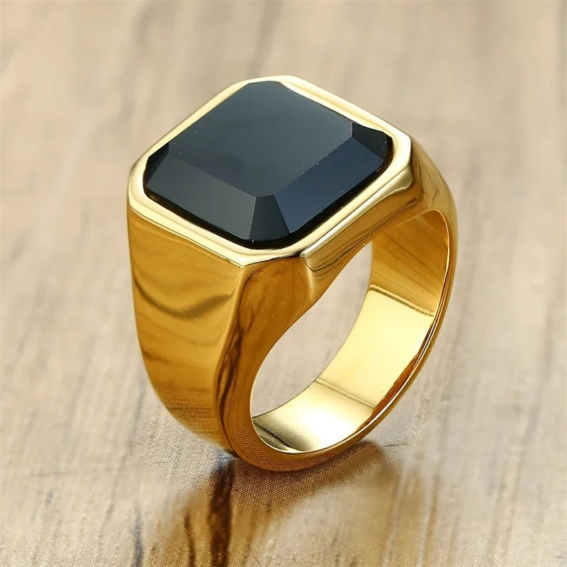 Stainless Steel Black Agate Rings