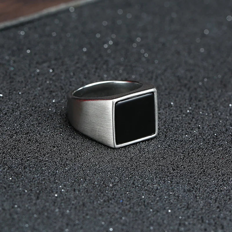 Stainless Steel Black Agate Rings
