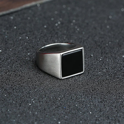 Stainless Steel Black Agate Rings