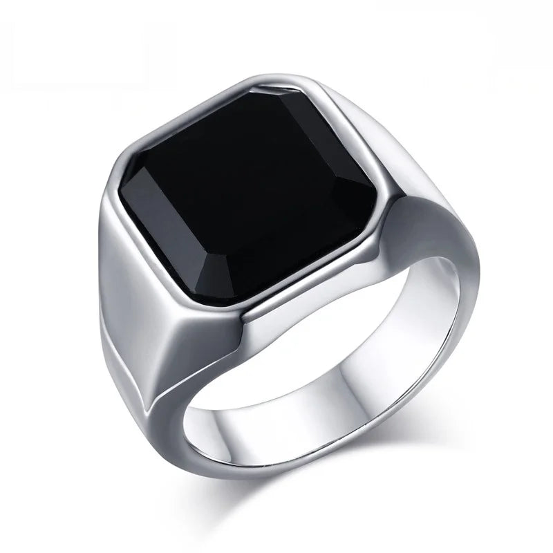Stainless Steel Black Agate Rings