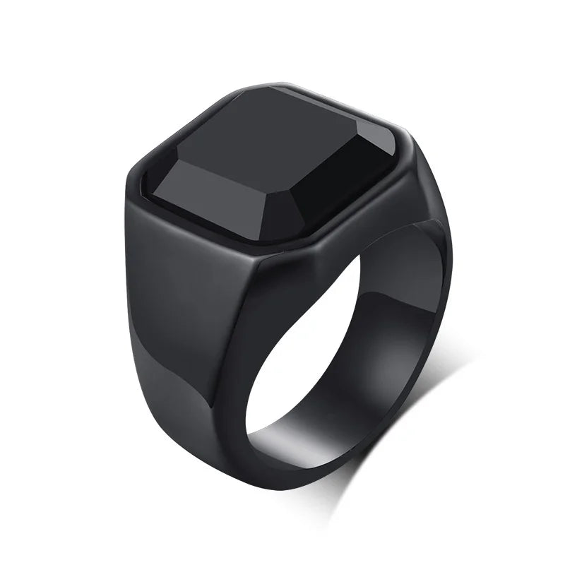 Stainless Steel Black Agate Rings